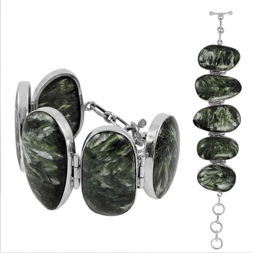 Delicate Seraphinite Gemstone Sterling Silver Bracelet Jewelry