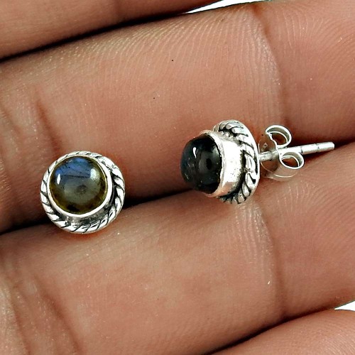 Fabulous 925 Sterling Silver Labradorite Gemstone Stud Earring