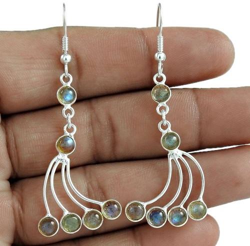 Party Wear 925 Sterling Silver Labradorite Gemstone Earring Ethnic Jewelry