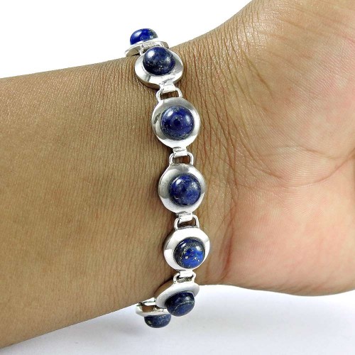 Scenic 925 Sterling Silver Lapis Gemstone Bracelet Jewelry