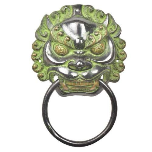 Black Brass Foo Fu Dog Lion Head Ring Door Knocker