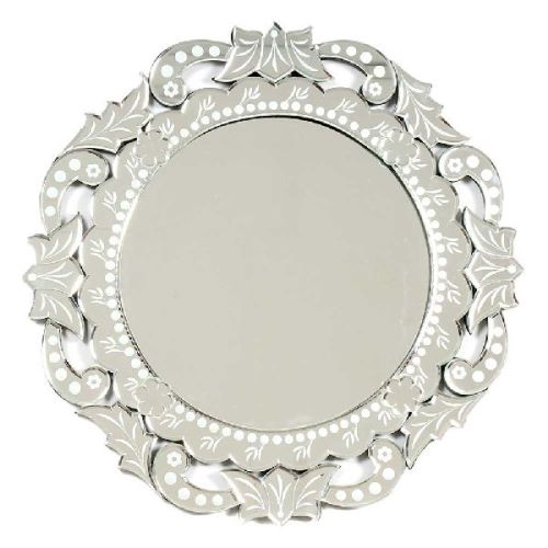 Round Floral Frame Etched Venetian Mirror, Size : 26.00
