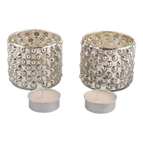 Silver Vintage Effect Cup Candle Holder
