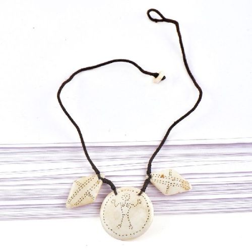 Three Sea Shell Engraved Necklace With Black Cord
