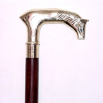 Cane With Brass Metal Animal Birds Handle Walking Stick