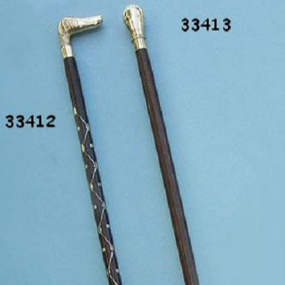 Rosewood Walking Stick With Brass Inlay