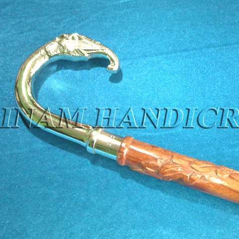 Wooden Walking Stick With Brass Elephant Handle