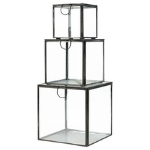 SQUARE GLASS TRINKET BOX SET, Size : 3