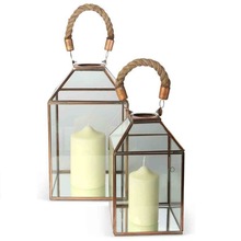 Copper Finish Candle Lantern Rope Handle