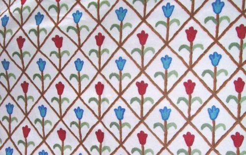 Cotton Crewel Embroidered Fabric Tulips, Multicolor, Width : 52' (130 Cm)