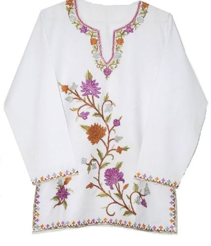 COTTON EMBROIDERED KURTA TUNIC WHITE, MULTICOLOR EMBROIDERY