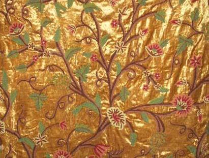 Velvet Crewel Embroidered Fabric Gold, Muticolor, Width : 56' (140 Cm)