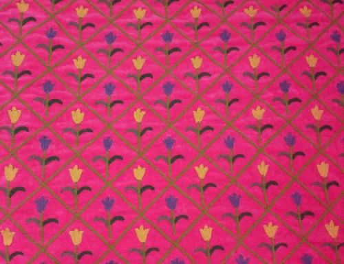 Velvet Crewel Embroidered Fabric Pink, Muticolor, Width : 56' (140 Cm)