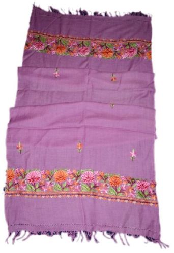 WOOLEN EMBROIDERED STOLE SCARF PURPLE, MULTICOLOR EMBROIDERY