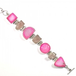 925 Silver Druzy and Morganite Rough Stone Bracelet