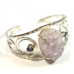 Pure Silver Amethyst Druzy Cuff Bracelet