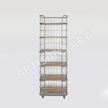 Metal Wood Display Rack On Wheels, Feature : Vintage, Industrial, Strong, Multi Storage, Durable Finish