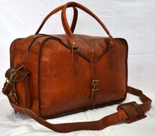 Brown Goat Leather Hide Luggage Travel Bag