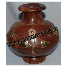 Brass Inlay Decorative Wooden Flower Vase, Style : Classic