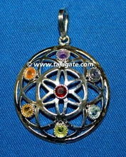 Stone Chakra Domed Metal Pendant, Technique : Hand Made