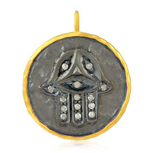 Single Cut Round Pave Diamond Hamsa Charm