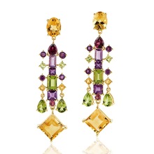 Solid Gold Amethyst Citrine Peridot Engagement Wear Dangle Earring