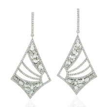 White Gold Uncut Rose Cut Diamond Dangle Earring