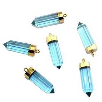 Blue Topaz Connector Jewelry Bullet Shape 24k Gold Plated Connector