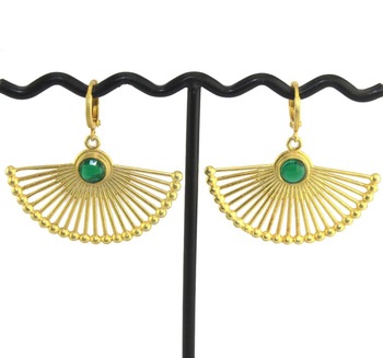 Green Onyx Half Moon Shape Earrings 24k Gold Earring