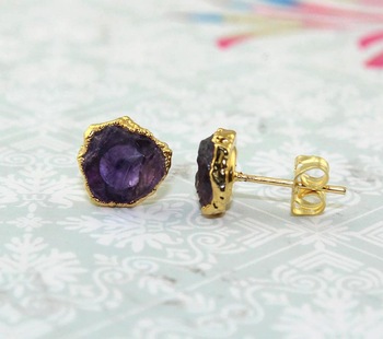 Natural Amethyst Rough Stud Earring, Occasion : Anniversary, Engagement, Gift, Party, Wedding, Casual