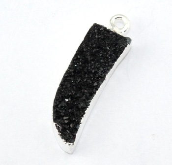 Natural Black Druzy Connector Silver Plated Connector