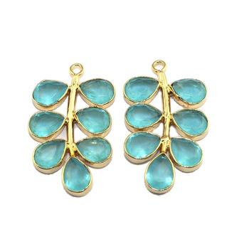 Natural Blue Chalcedony Pair Connector Leaf Connector 24k Gold Plated