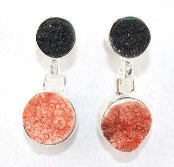 Natural Orange,Black Earring Silver Plated Earring