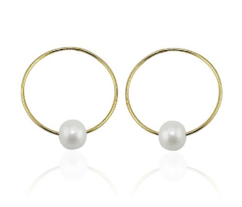 Real Natural Freshwater Pearl 24k Gold Plated Hoop Earrings