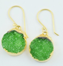 Zee Rodium Brass Green Color Druzy Earring