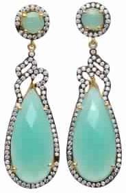 Aqua Chalcedony New Fashion Zircon Earring, Purity : 925 Sterling Silver