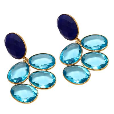 Blue Topaz And Blue Chalcedony Earring, Purity : 925 Sterling Silver