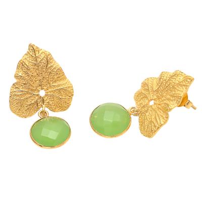 Sea Green Chalcedony Round Leaf Earring, Purity : 925 Sterling Silver