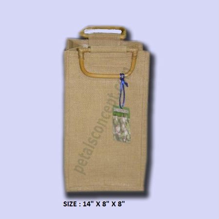 Wooden Cane Handle Jute Bag, Size : 14' X 8' X 8'