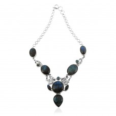 Classy !! 925 Sterling Silver Blue Labradorite Bohemian Necklace