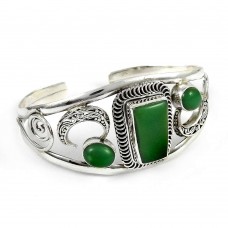 Natural !! 925 Sterling Silver Chrysoprass Bangle