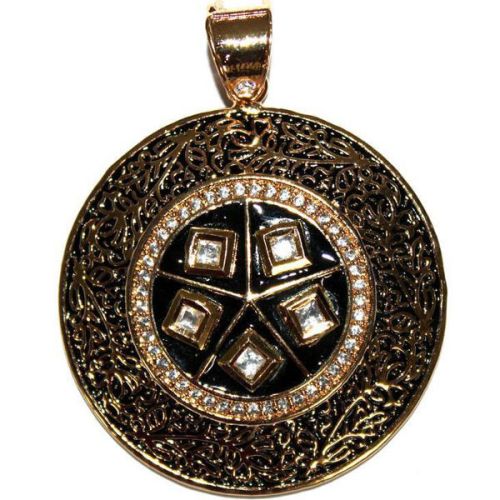 Memoria Sterling Silver Gold Overlay Manmade Polki With Zircon 20gm Fine Pendant