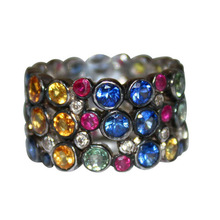 Memoria Jewels Solid 925 Silver Multi Sapphire Ring, Style : Romantic