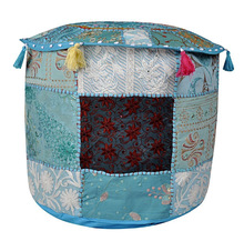 Reena Handicrafts 100 % Cotton Patchwork Round Pouf Cover, For Home Storage, Feature : Eco-friendly