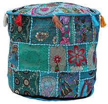 Royal Indian Patchwork Round Pouf Cover, For Home Storage, Size : 29*22*22cm