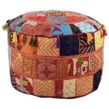 Traditional Royal Patchwork Round Pouf Cover, For Home Storage