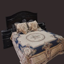 Woven Chenille Blue Medallion Garden Guardian Floral Quilt Bedspread Set