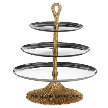 3 Tier Golden Cake Stand, Style : Food Grade