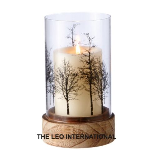 Wood Hurricane Glass Candle Holder