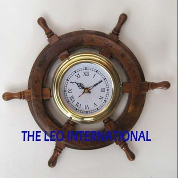 Nautical Ship Wooden Wheel With Clock